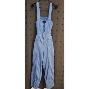 ATHROPOLOGIE Bustier Overalls Jumpsuit Womens 12 Blue Baggy Beach Beachy Comfy